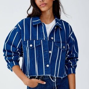 Pull&Bear cropped denim jacket with stripes